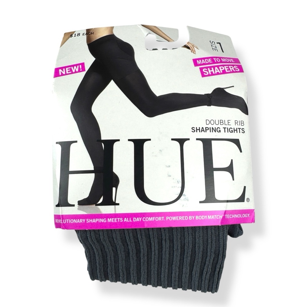 HUE Double Rib Shaping Tights Womens Size 1 Graduated Leg Compression Gray